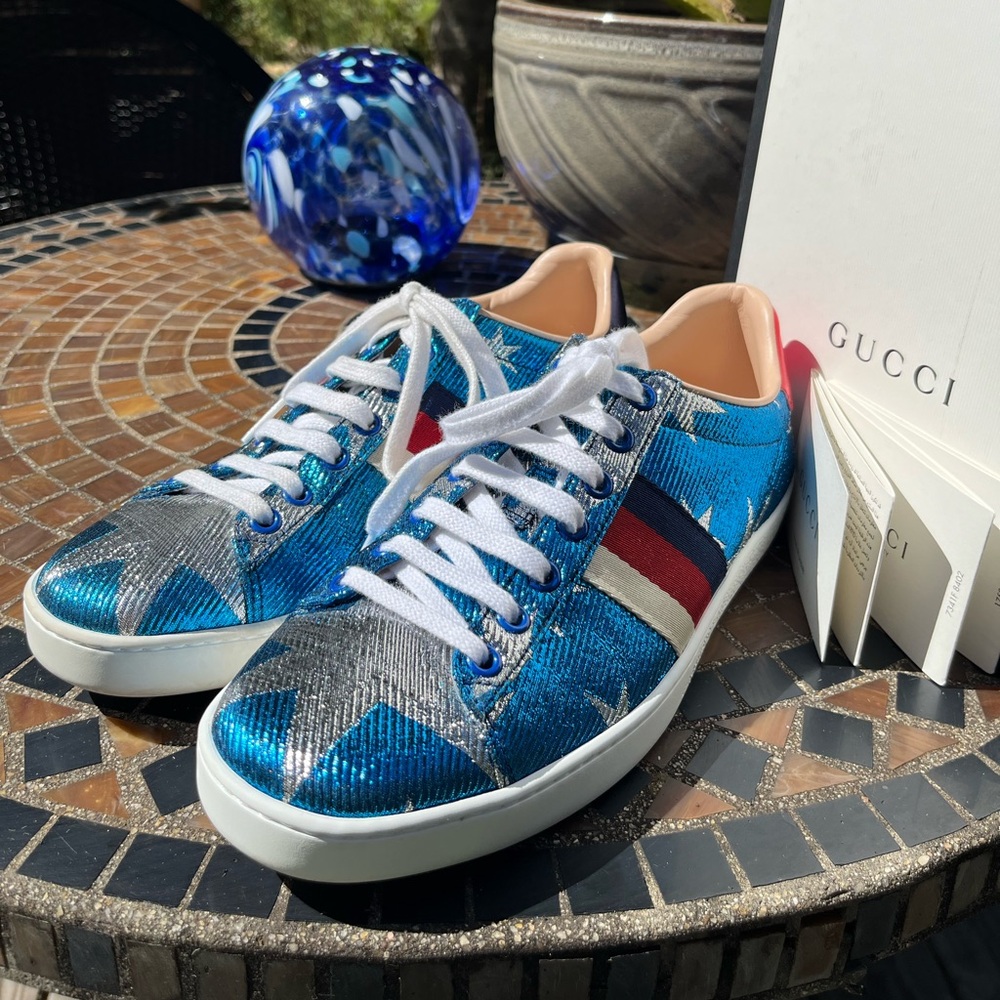 Gucci Ace Lurex Starry Sky Patriotic sneakers 7.5 / 37.5 - excellent - Picture 2 of 11